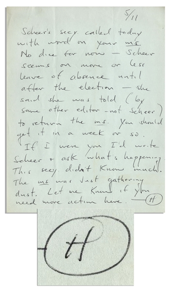 Hunter S. Thompson Autograph Letter Signed -- ''...The ms. [manuscript] was just gathering dust...''